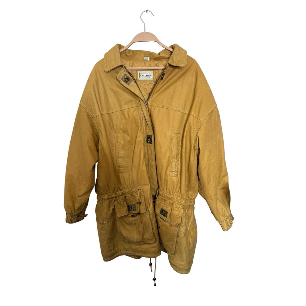 Arizona‎ y2k 90s mustard Tan yellow leather jacket cinch waist plus 1x